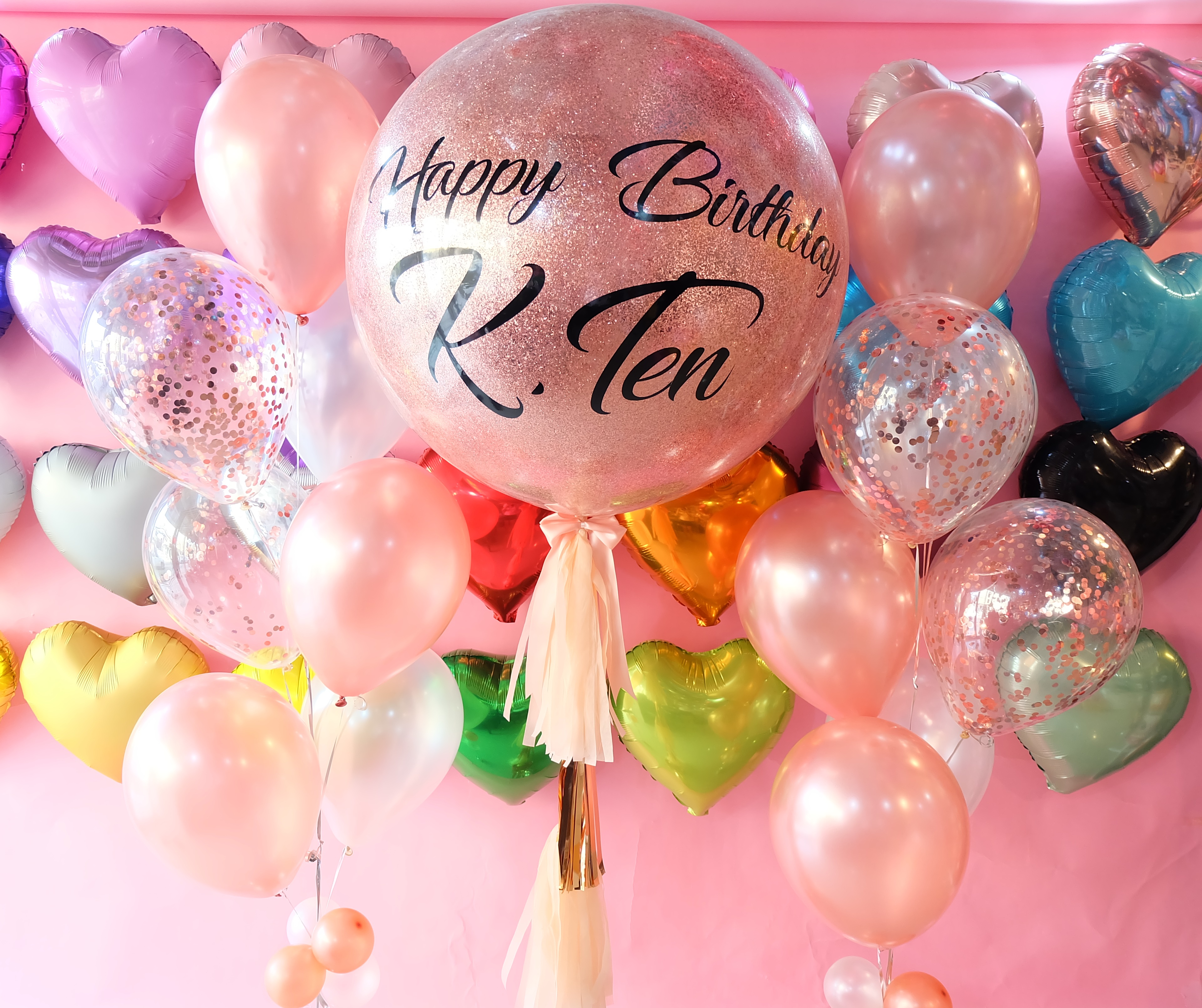 Hbd biggest Rosegold + 2 bunch (ลูกใหญ่ 36 นิ้ว1 ลูก+ช่อ7 ลูก/2 ช่อ)