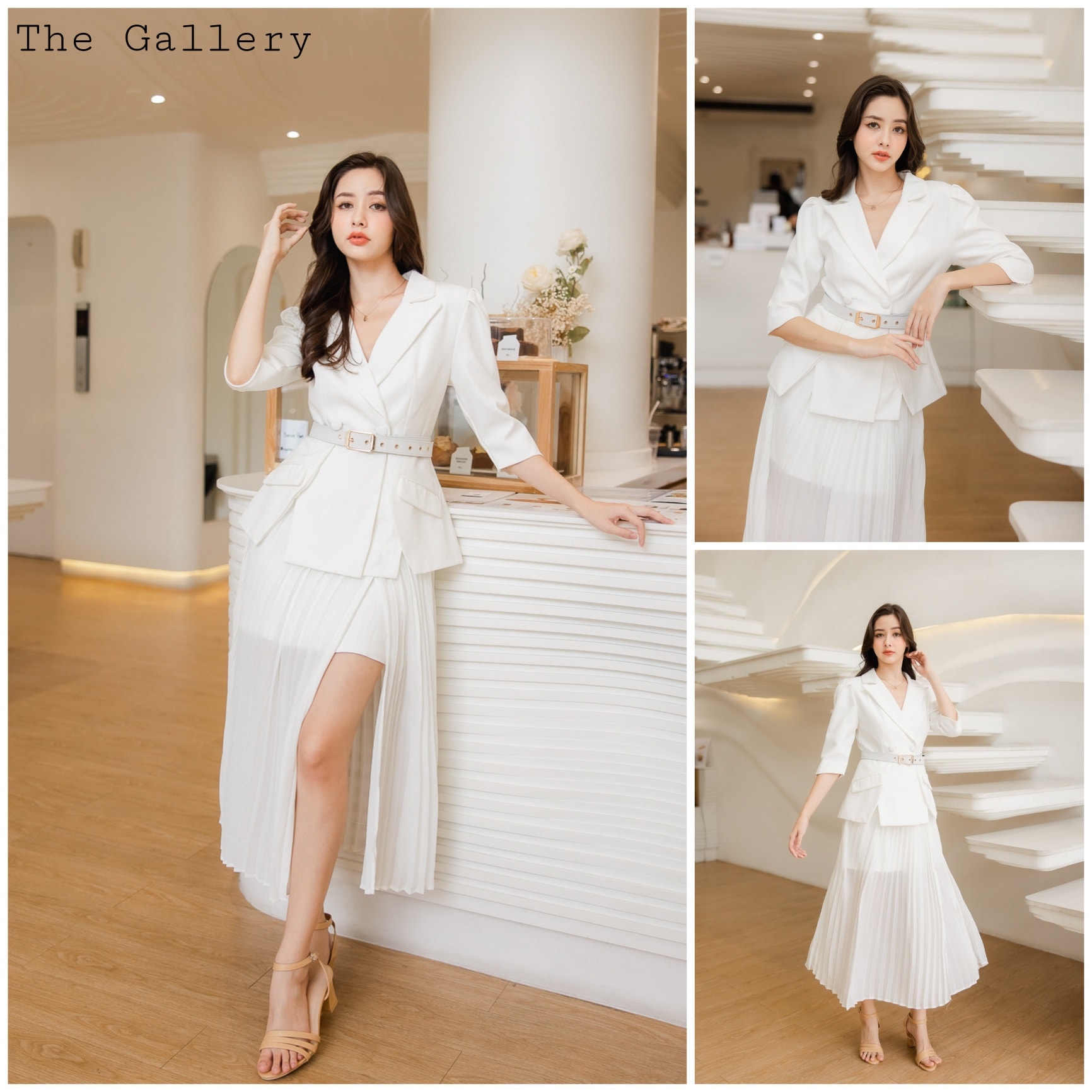 ชุดเซ็ตเสื้อสูทและกระโปรงอัดพลีตพร้อมเข็มขัดในตัว จะออกงานหรือจะแมตซ์ชุดไปทำงาน /ไปเที่ยวต่างประเทศก็ครีเอตลุคสวย