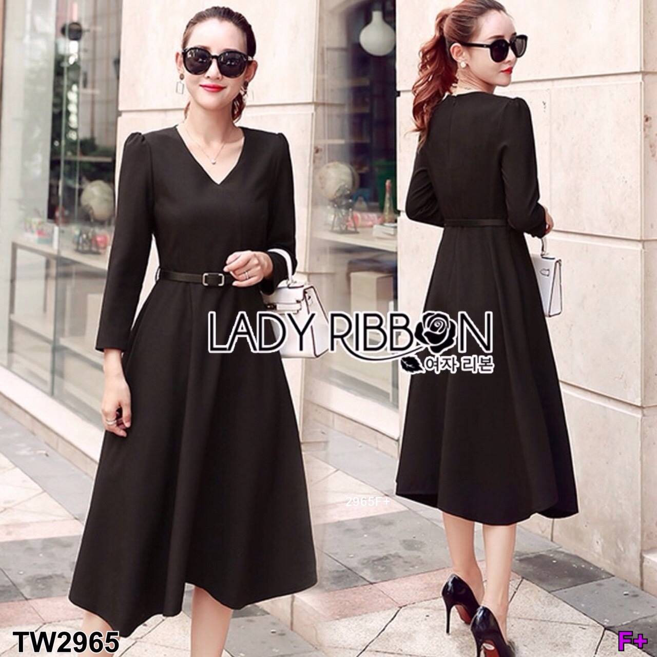 เดรสดำแขนยาวคอวี