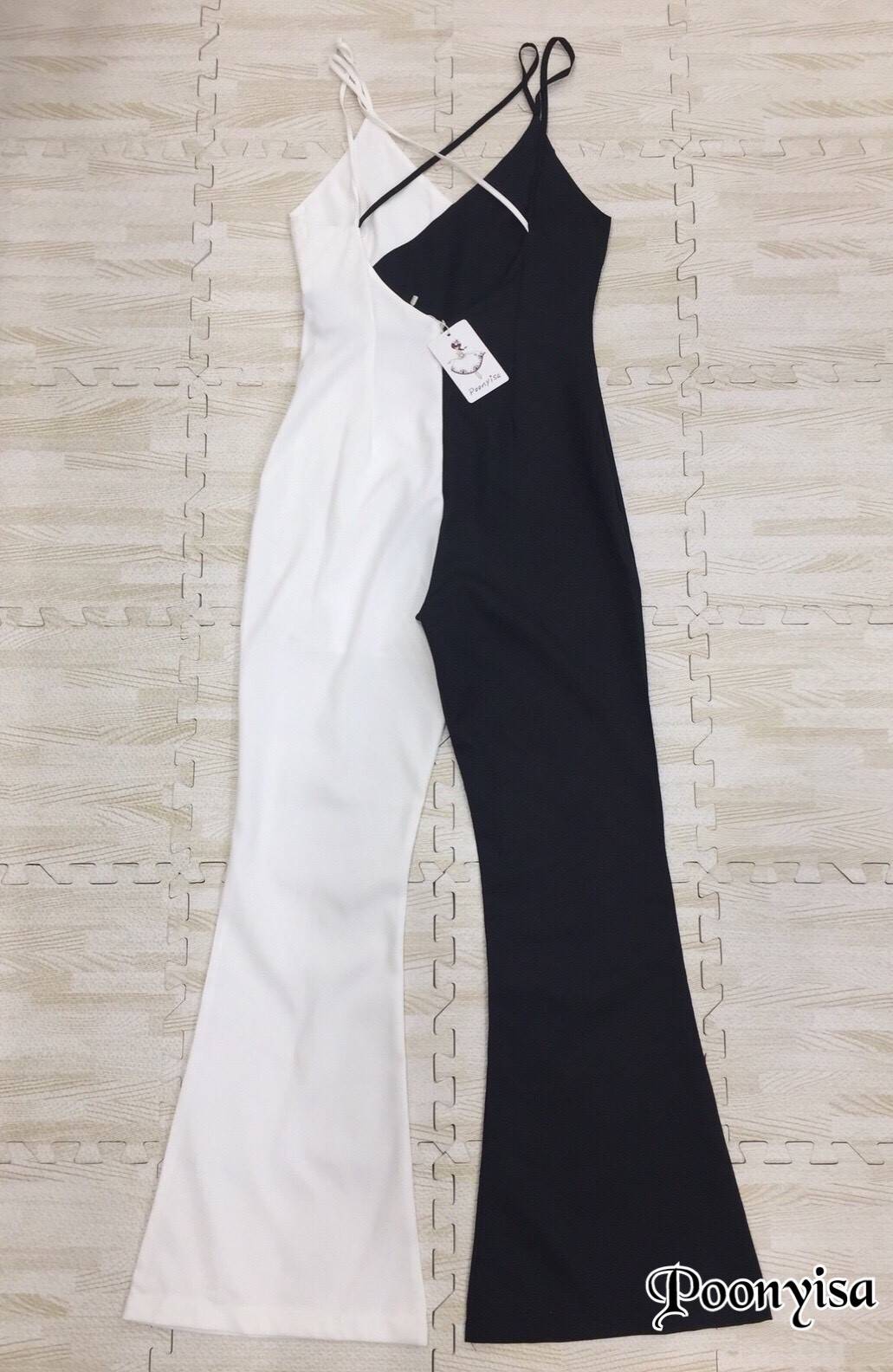 จั๊มสูทขายาวสีทูโทน