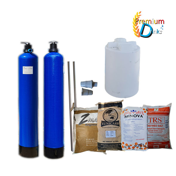 ถังกรองน้ำใช้ขนาดจุสารกรอง 50 ลิตร 2 ใบ คาร์บอน+เรซิ่น +ถังล้างสารเรซิ่น ราคาพร้อมติดตั้ง