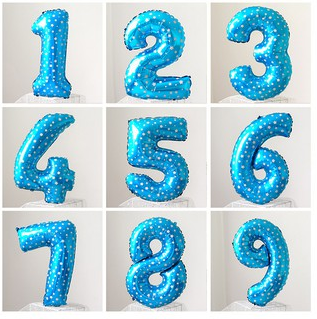 ลูกโป่งฟอยล์ตัวเลขขนาด14นิ้ว สีฟ้าลายดาว
