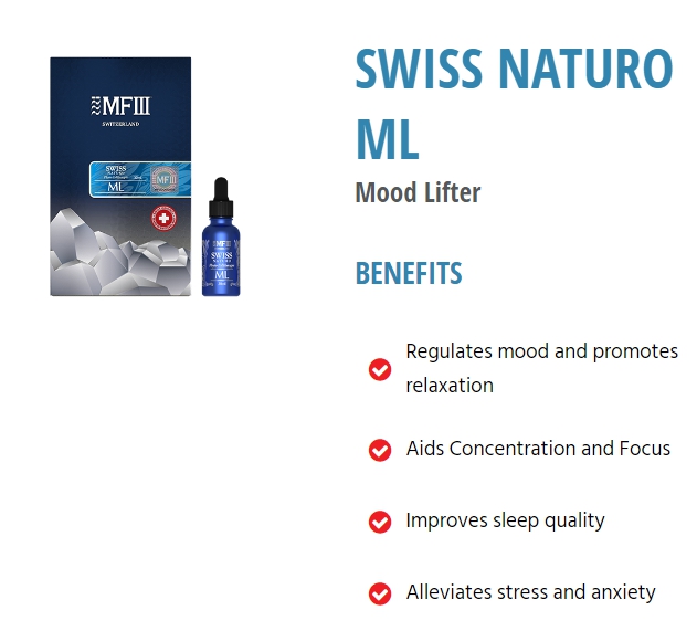 SWISS NATURO ML Mood Lifter สุขภาพจิตใจ อารมณ์ จากปัญหาสุขภาพหรือวัยทอง และช่วยการนอนหลับได้ดี