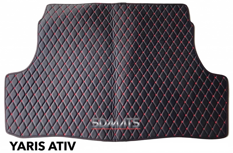 พรมปูพื้นรถยนต์ 6D VIP หนาพิเศษ NEW YARIS 2018-2021 ATIV สีดำด้ายแดง รวมแผ่นท้าย 4ชิ้น เต็มคัน