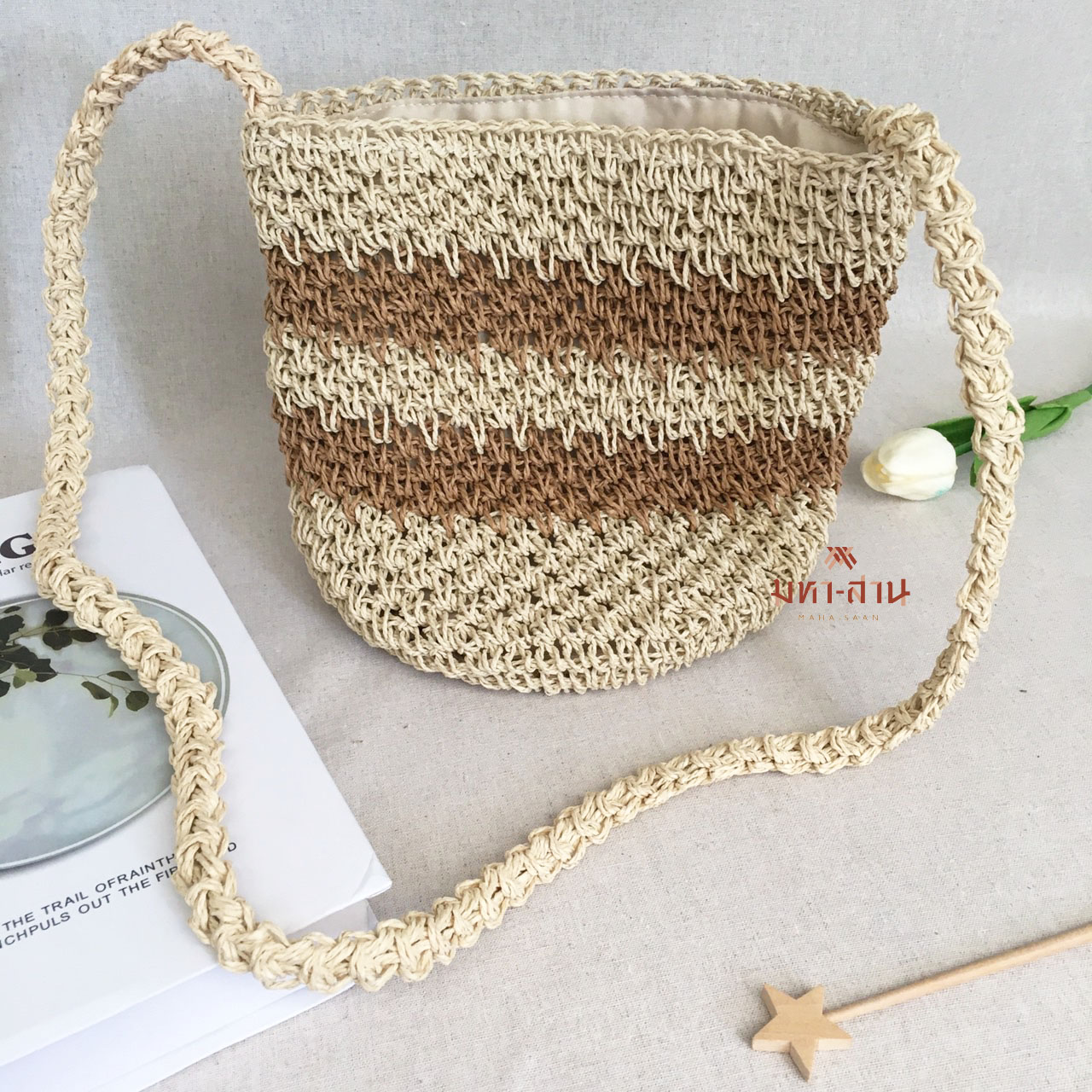 กระเป๋าถัก กลม 3สี 💚🤎🤍