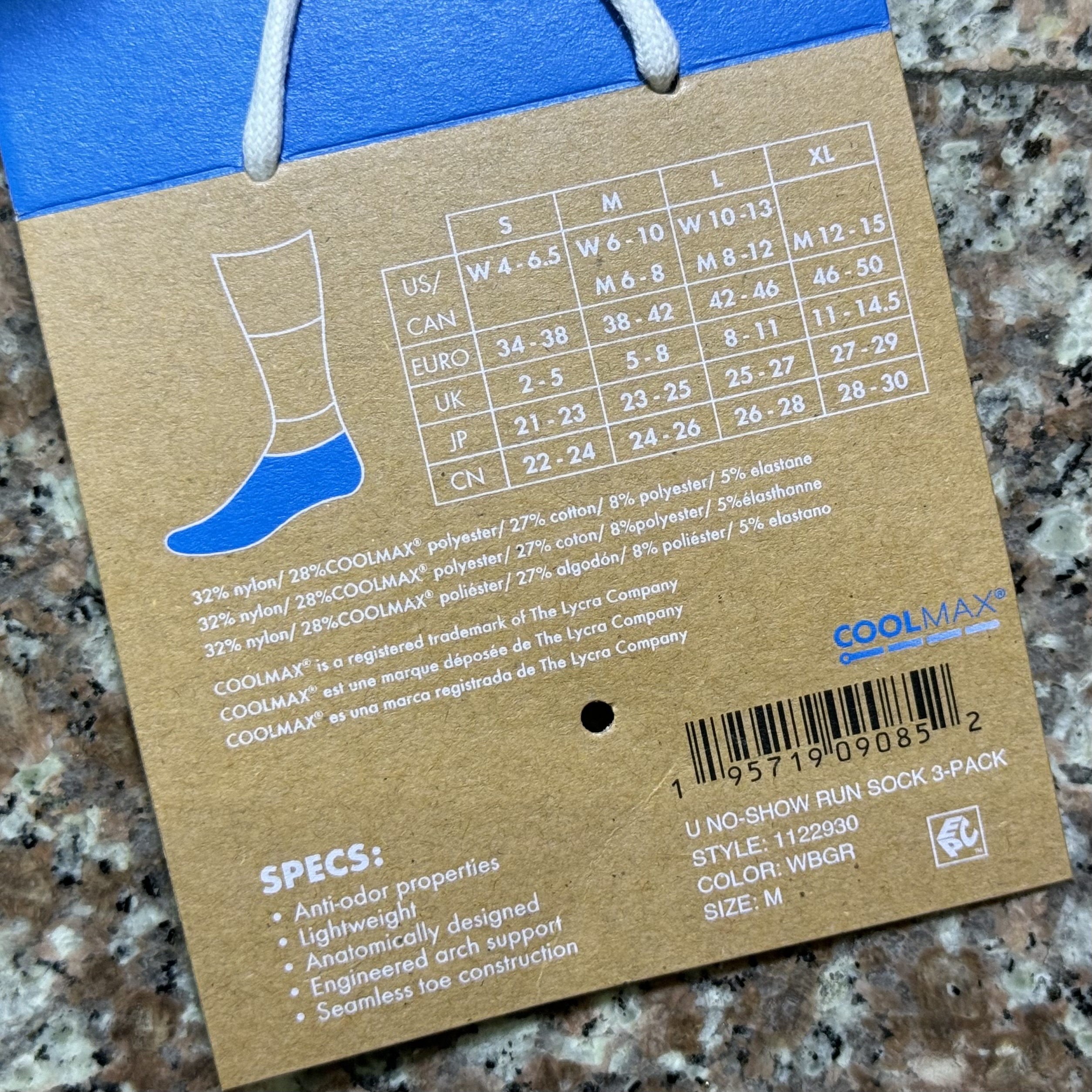 ถุงเท้าวิ่ง HOKA No-Show Running Socks ‘MonoChrome’ #แพค1คู่ (M)