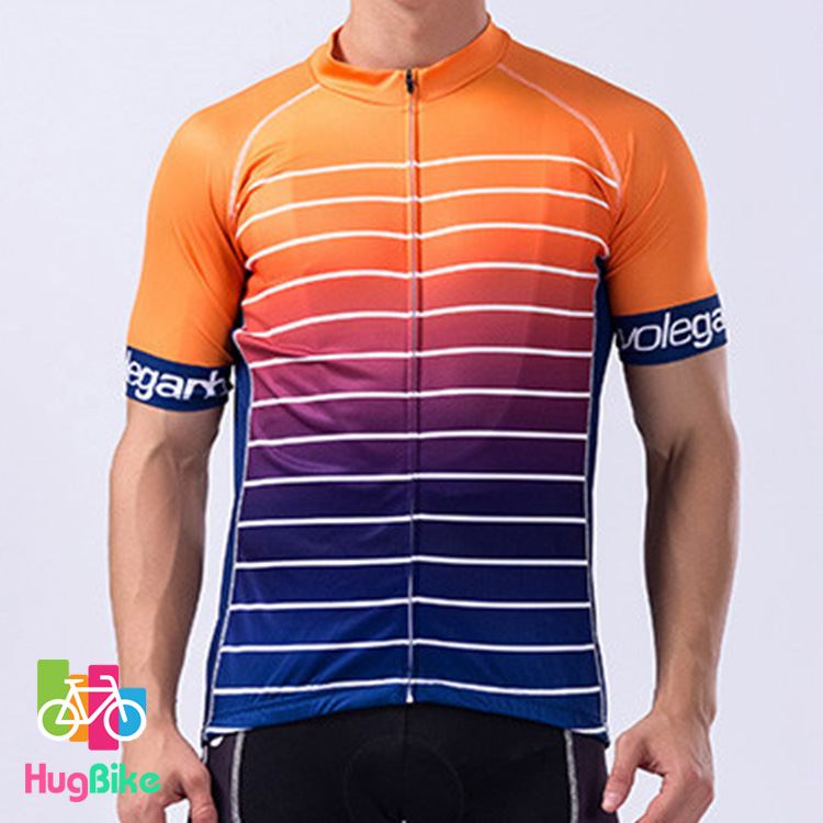 เสื้อจักรยานแขนสั้น Volegarb 18 (01) สีส้มน้ำเงินลายขาว