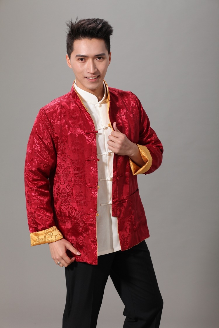 เสื้อจีนผู้ชาย โทนแดงทอง