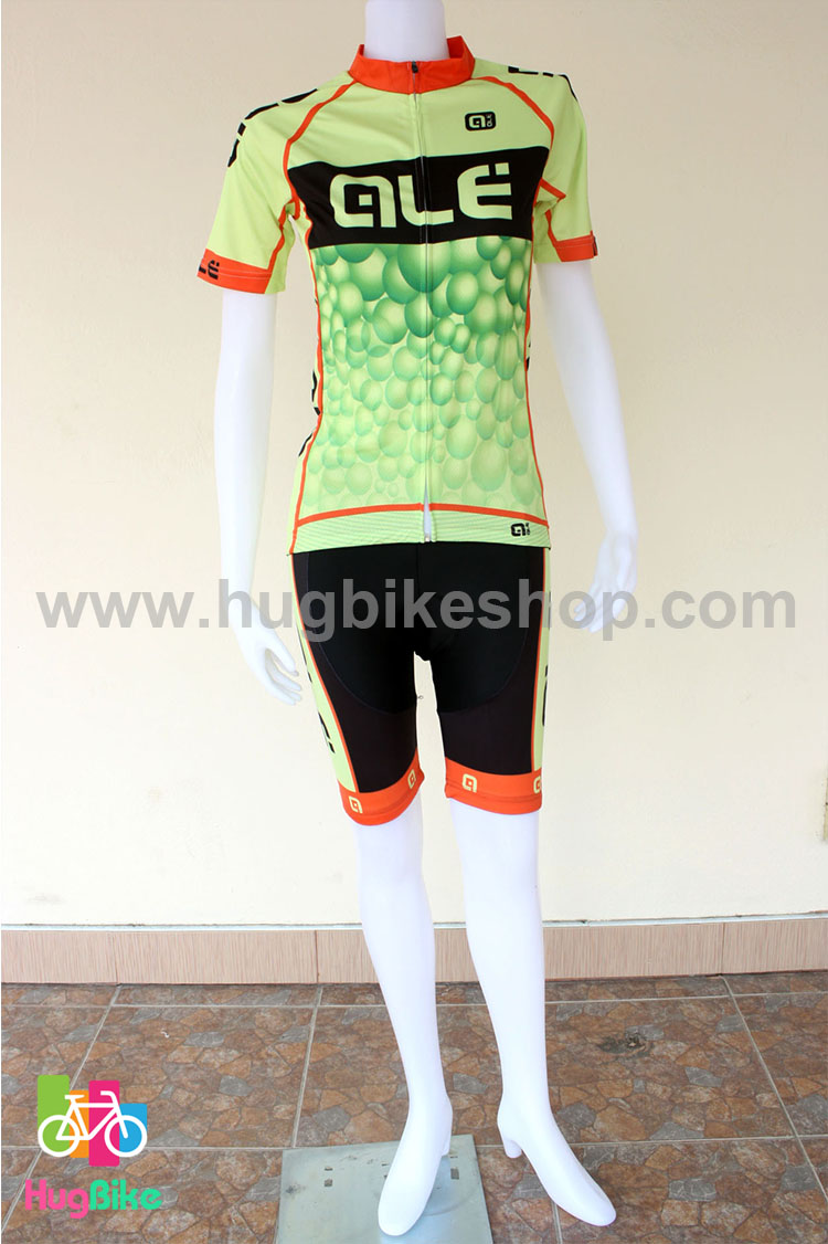 ชุดจักรยานผู้หญิงแขนสั้นขาสั้น ALE 16 (11) สีเขียวดำส้มลายฟองน้ำ