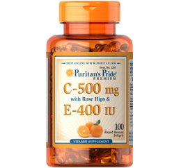 Puritan's Pride Vitamin C & E 500 mg/400 IU with Rose Hips 100 Softgels