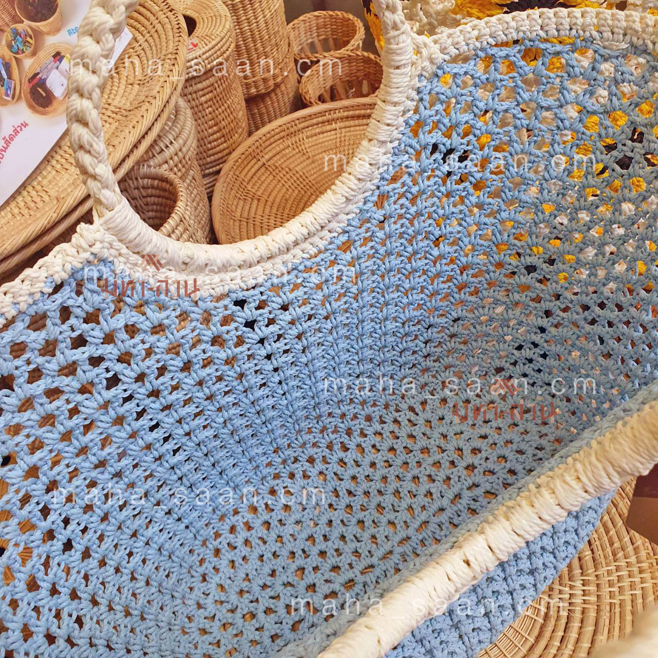 กระเป๋าถักเชือกฟอก สีพื้น คล้องแขน สไตล์มินิมอล พร้อมส่ง 🌸 Crochet Sunflower Bag