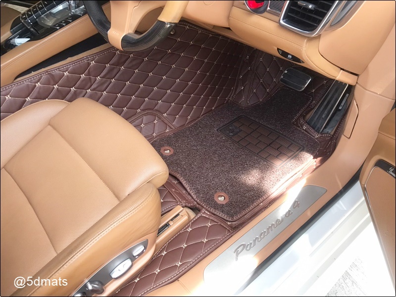 พรมปูพื้นรถยนต์ 7D PORSCHE PANAMERA พรม6D VIP Plus+ สีกาแฟ เสริมใยดักฝุ่น เต็มคัน (9ชิ้น)