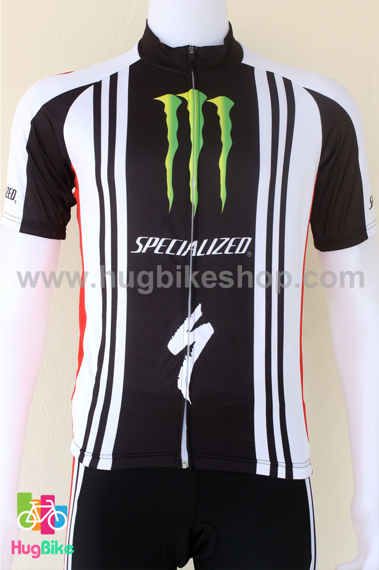 ชุดจักรยานแขนสั้นทีม Specialized 16 (15) สีดำขาวลาย Monster (เป้าฟองน้ำ CoolMax)
