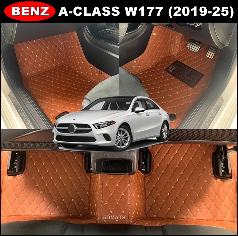 พรมปูพื้นรถยนต์6D BENZ A-CLASS W177 ปี2019-25 พรม6D QJ VIP หนาพิเศษ เต็มคัน 3ชิ้น