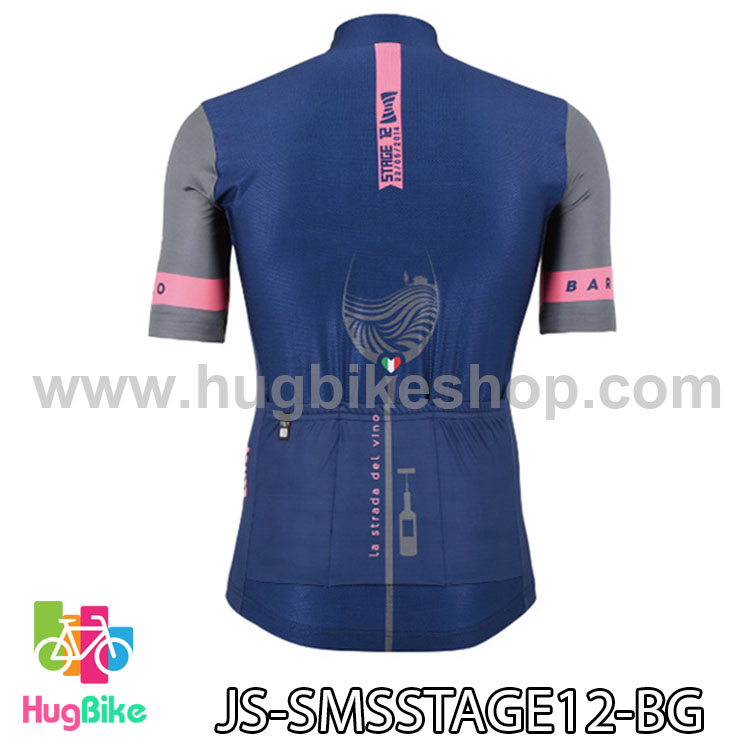 เสื้อจักรยานแขนสั้นทีม Santini STAGE12 สีน้ำเงินเทาชมพู