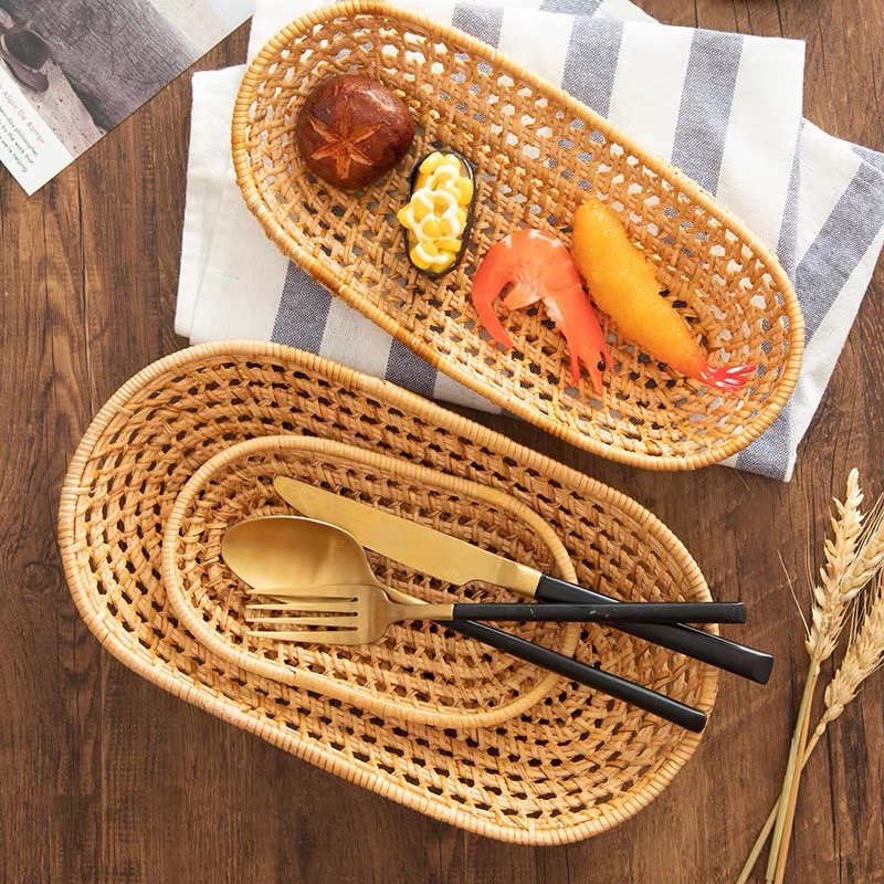 ถาดหวาย ถาดใส่อาหาร ถาดเฟรนฟราย พร็อพถ่ายรูป rattan tray🤎