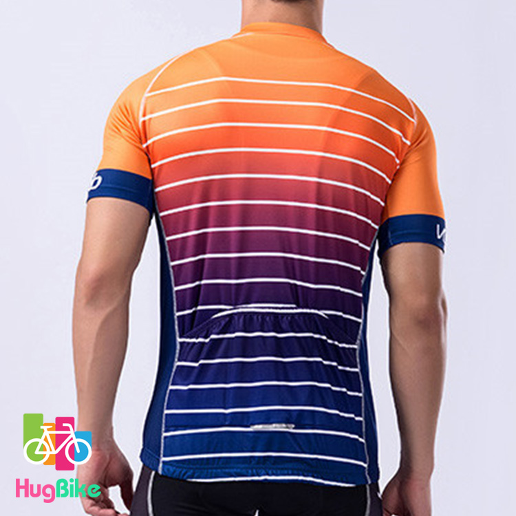 เสื้อจักรยานแขนสั้น Volegarb 18 (01) สีส้มน้ำเงินลายขาว