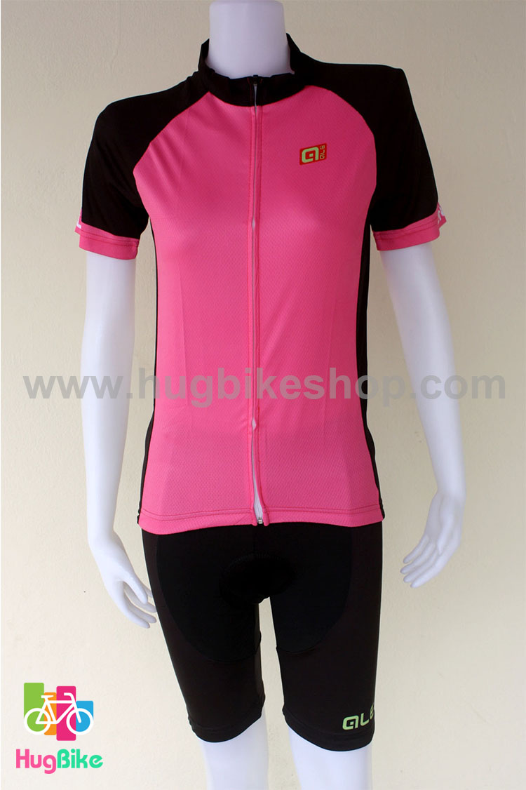 ชุดจักรยานผู้หญิงแขนสั้นขาสั้น ALE 16 (16) สีชมพูดำหลังขาว