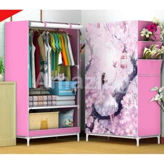 ตู้เสื้อผ้า 1 บล็อค ลายการ์ตูน สีสันสดใส 69*41*150cm. สีชมพู