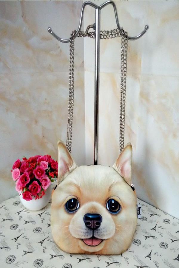 กระเป๋าสายโซ่ พิมพ์ลายหน้าหมา 3D