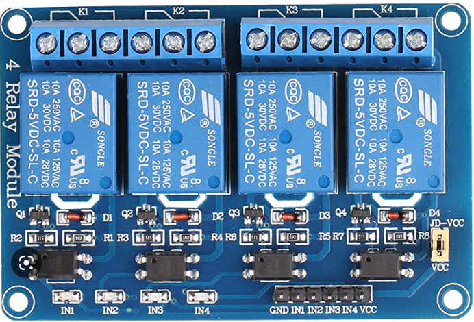 โมดูลรีเลย์ 5V 10A 4 ช่องสัญญาณ Isolation Control แบบ Active LOW (Relay Module 4 Channel 5V 10A)