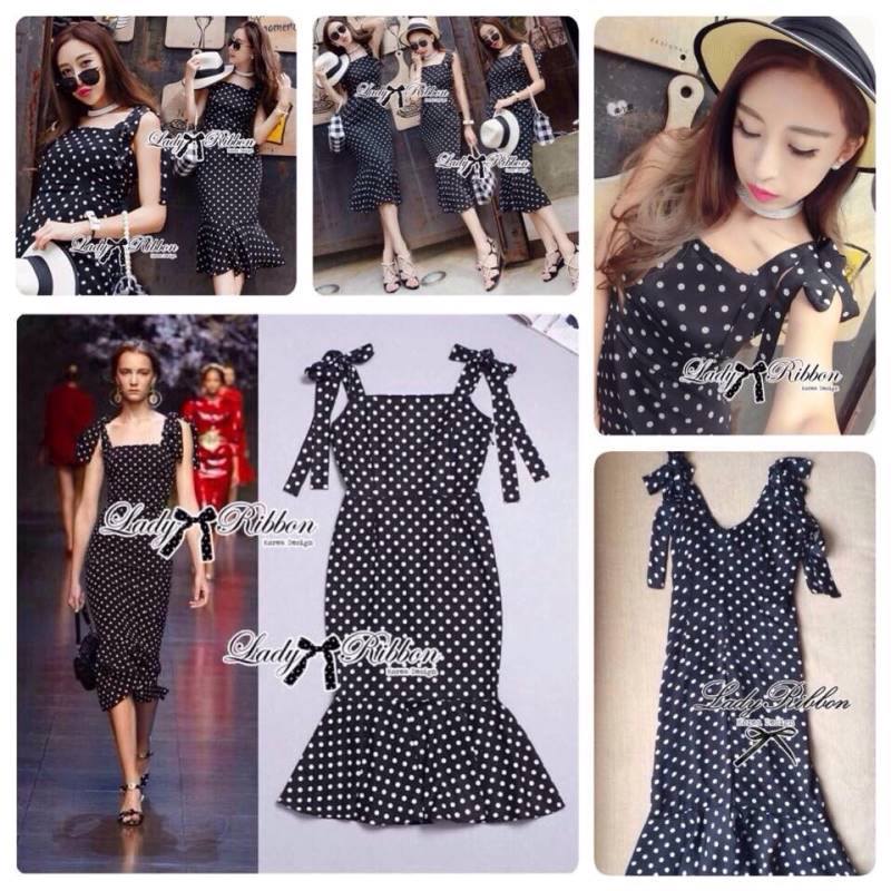 เดรสลายจุดผูกโบว์ที่ไหล่