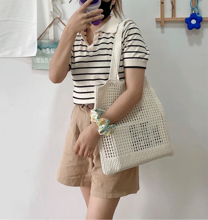 กระเป๋าถัก สะพายข้าง มินิมอล ไปเรียน 🍩