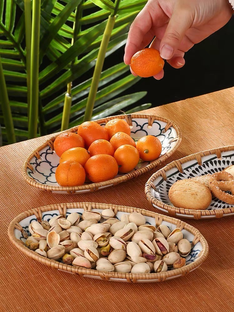 ถ้วยเล็ก ถาดจิ๋ว จานใส่อาหาร จานเซรามิค พร็อพถ่ายรูป แต่งขอบหวาย🥯 Japanese Rattan Snack