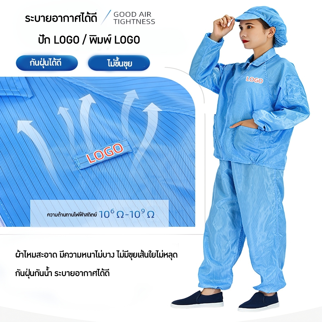 🌈ชุดทำงานในโรงงาน(เสื้อ+กางเกง+หมวก) ชุดป้องกันไฟฟ้าสถิต เสื้อสูท เสื้อกันฝุ่น BRT-003
