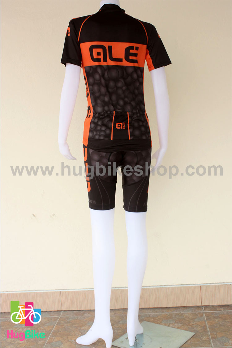 ชุดจักรยานผู้หญิงแขนสั้นขาสั้น ALE 16 (05) สีดำส้มลายฟองน้ำ