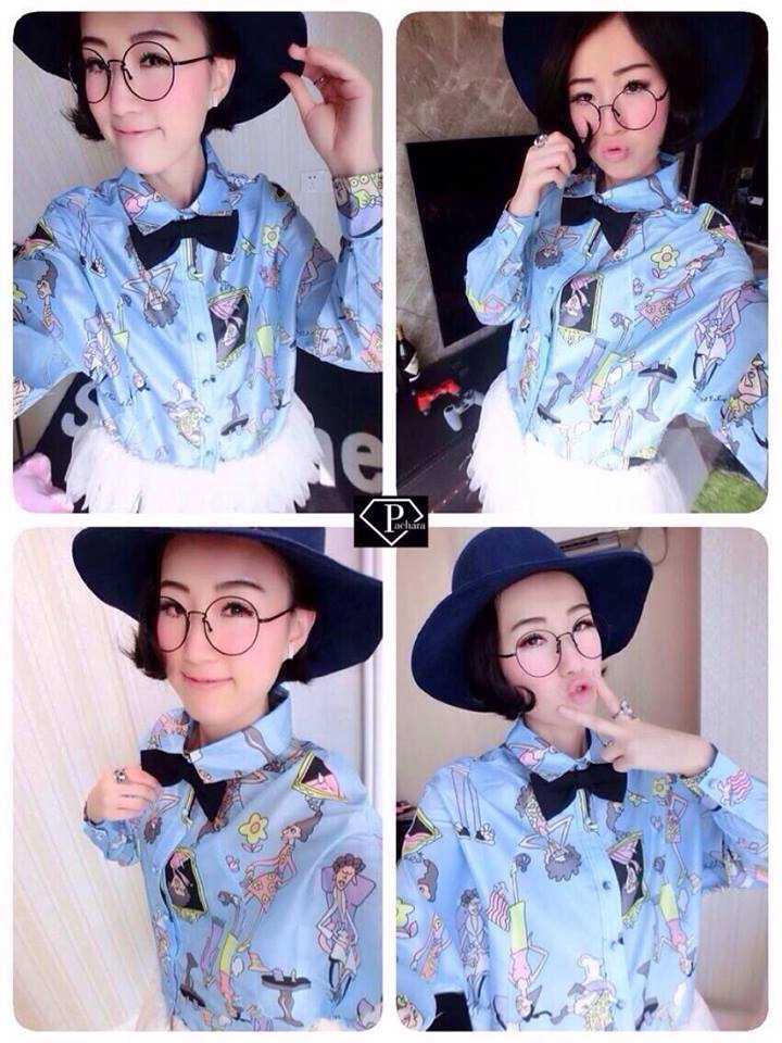 เสื้อเชิ้ตแขนยาวลายการ์ตูนชายผ้ามุ้ง