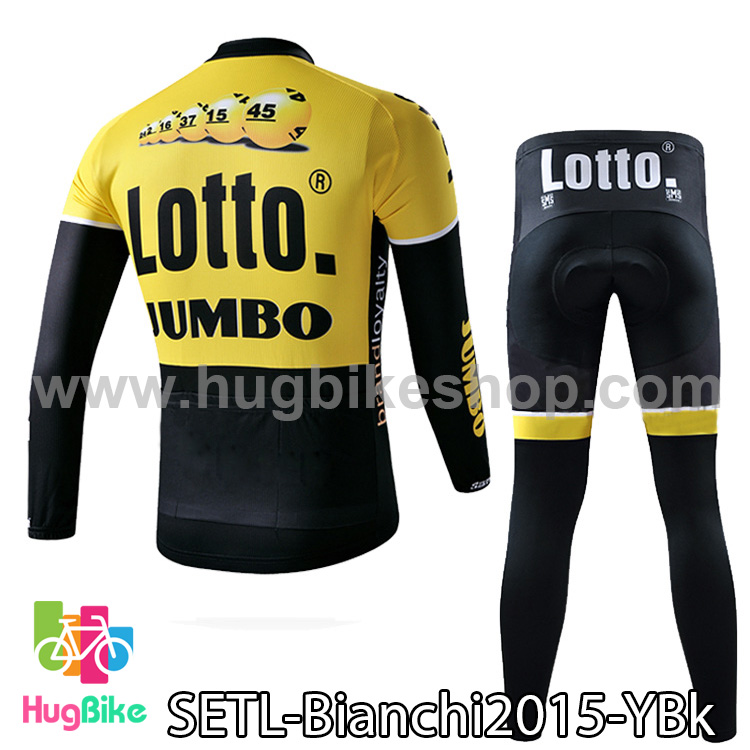 ชุดจักรยานแขนยาวทีม Bianchi 15 (01) สีเหลืองขาวดำ