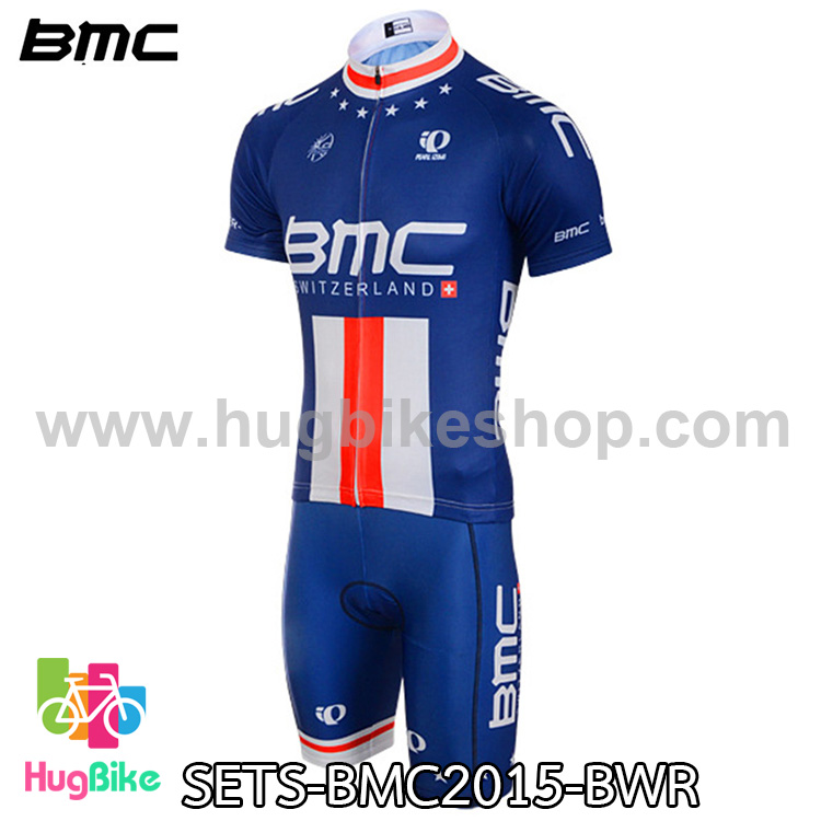ชุดจักรยานแขนสั้นทีม BMC 15 (05) สีน้ำเงินขาวแดง