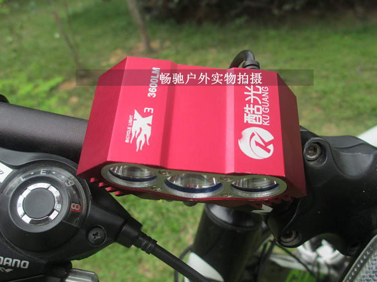 ไฟหน้าจักรยาน CREE XM-L T6 LED 3 ดวง ความสว่าง 3600 Lumen พร้อมแบตเตอรี่ครบชุด (DC)