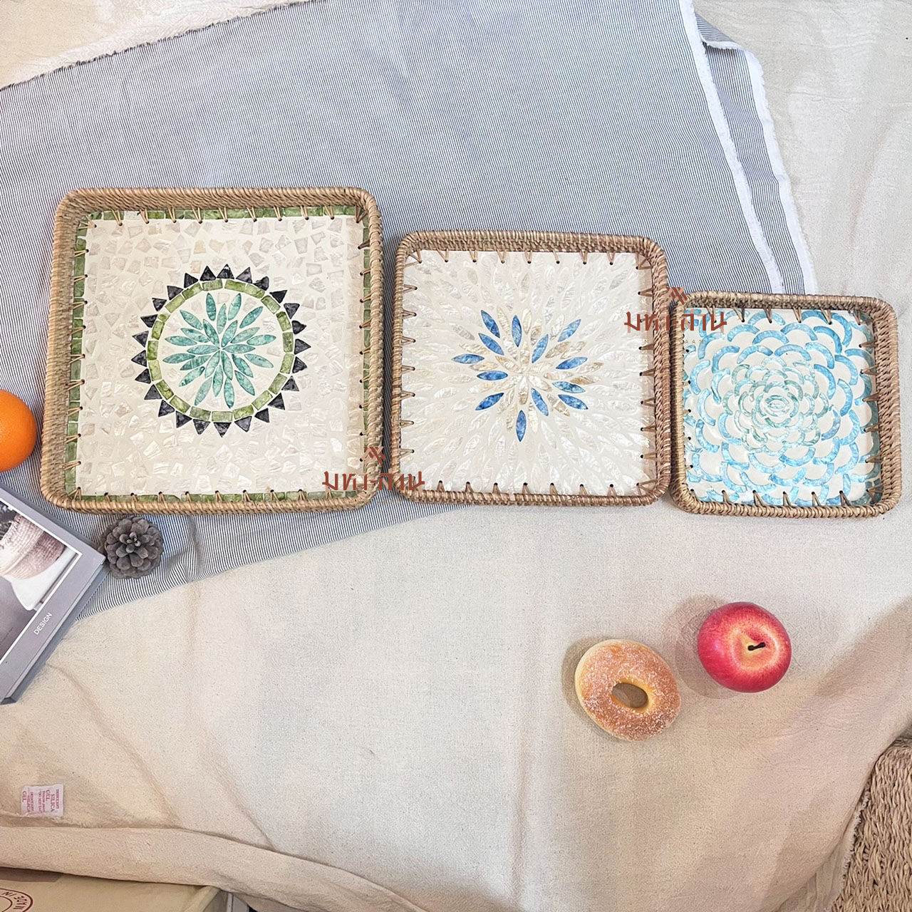 ถาดอาหาร ถาดผลไม้ ถาดโรงแรม ถาดคาเฟ่ พร็อพถ่ายรูป Rattanly Mosaic Tray🌷