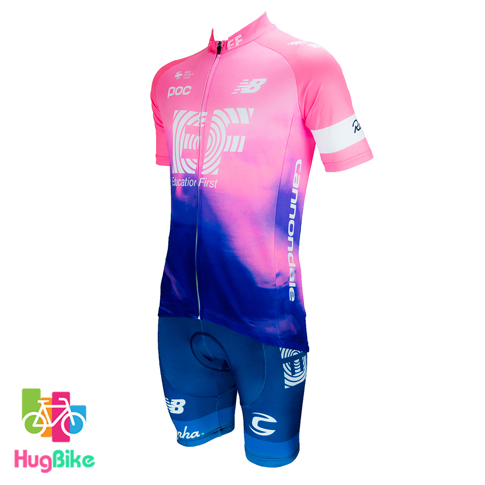 ชุดจักรยานแขนสั้นทีม EF 19 (01) สีชมพูน้ำเงิน