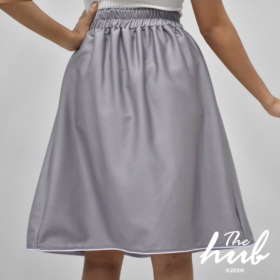 กระโปรงจีบทวิส สีพื้น