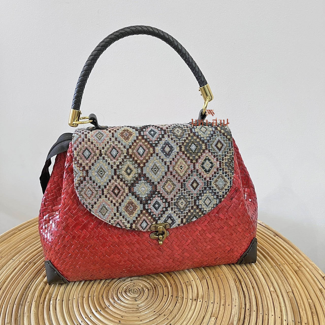 กระเป๋ากระจูด กระเป๋าถือ กระเป๋าผ้าไทย กระเป๋าฝาพับ 👜