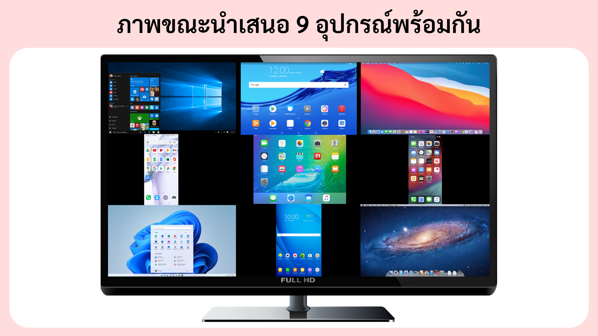 ตัวอย่างการนำเสนอพร้อมกัน 9 อุปกรณ์