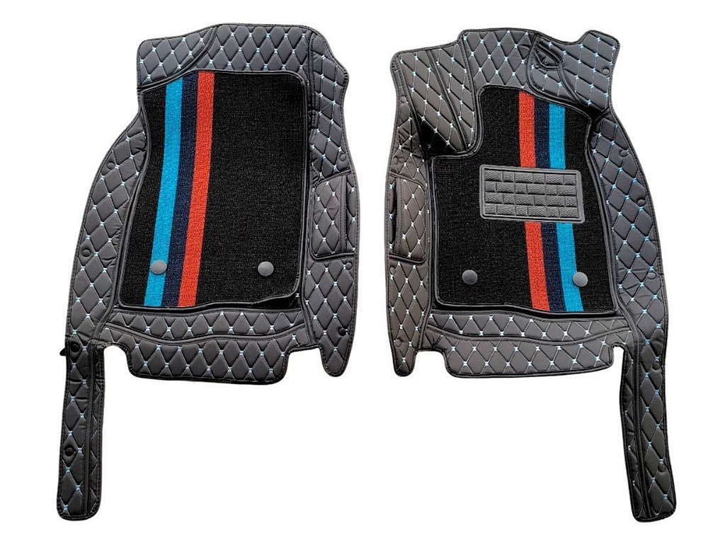 พรม7D HONDA CIVIC FE (2021-26) พรม7D ฮอนด้า ซีวิค เสริมใยดักฝุ่น สีดำด้ายฟ้า +ใยกุชชี่สีดำฟ้า เข้ารูป เต็มคัน 7ชิ้น