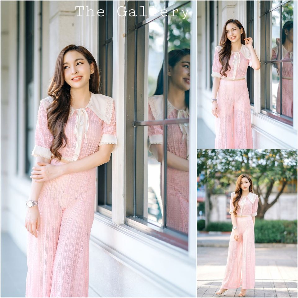 set เสื้อครอปผ้าลูกไม้และกางเกงยาวแมตท์เข้าชุดดีไซน์เก๋ ใส่ในวันช้อปปิ้งเดินเล่นชิลล์ๆ แค่นี้สาวๆก็ได้สไตล์เริ่ดปังไม่ซ้ำใคร