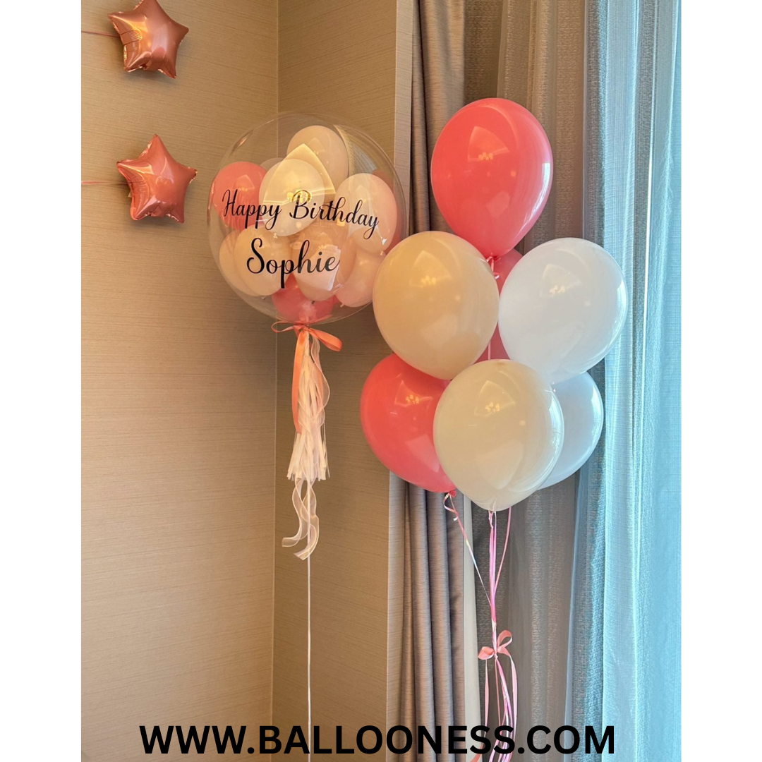 เซทลูกโป่งบับเบิ้ล ขนาด 24นิ้ว 1ใบ + ช่อลูกโป่ง 7ลูก 1ช่อ