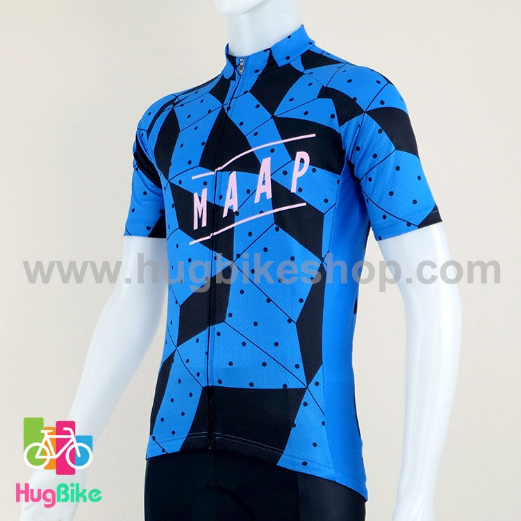 เสื้อจักรยานแขนสั้นทีม MAAP 16 (14) สีน้ำเงินดำลายจุดดำ