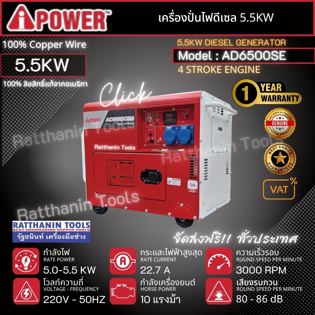 เครื่องปั่นไฟ AiPower AD6500SE; เครื่องปั่นไฟดีเซล 5kw ; เครื่องปั่นไฟ 5000 วัตต์ ; เครื่องปั่นไฟพร้อม ATS ;เครื่องปั่นไฟเสียงเงียบ ;เครื่องปั่นไฟราคาถูก ;เครื่องปั่นไฟใช้งานในบ้าน; เครื่องปั่นไฟดีเซล AiPower ใช้ดีไหม; เครื่องปั่นไฟ AD6500SE เงียบไหม; เคร