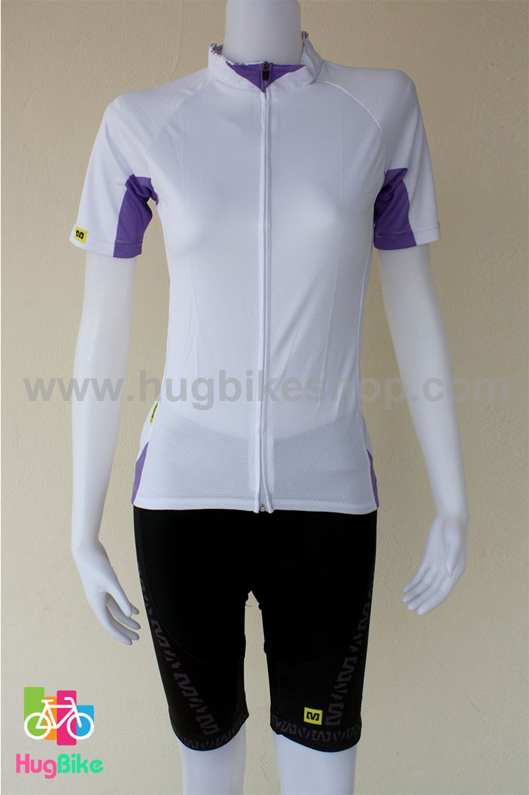 ชุดจักรยานผู้หญิงแขนสั้นขาสั้น Mavic 16 (01) สีขาวม่วง