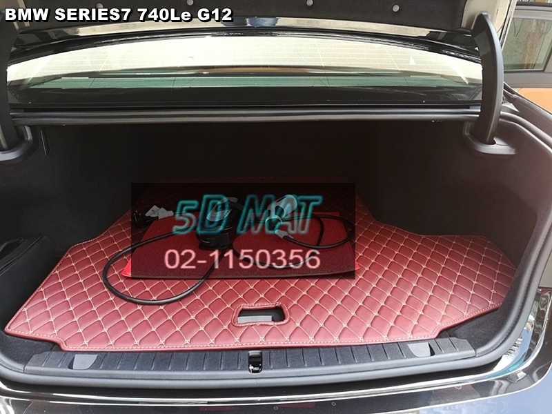 พรมปูพื้นรถยนต์BMW Series7 740Le G12 ปี2018 หนังสีไวน์แดง+แผ่นท้าย รุ่น6D VIP. เต็มคัน