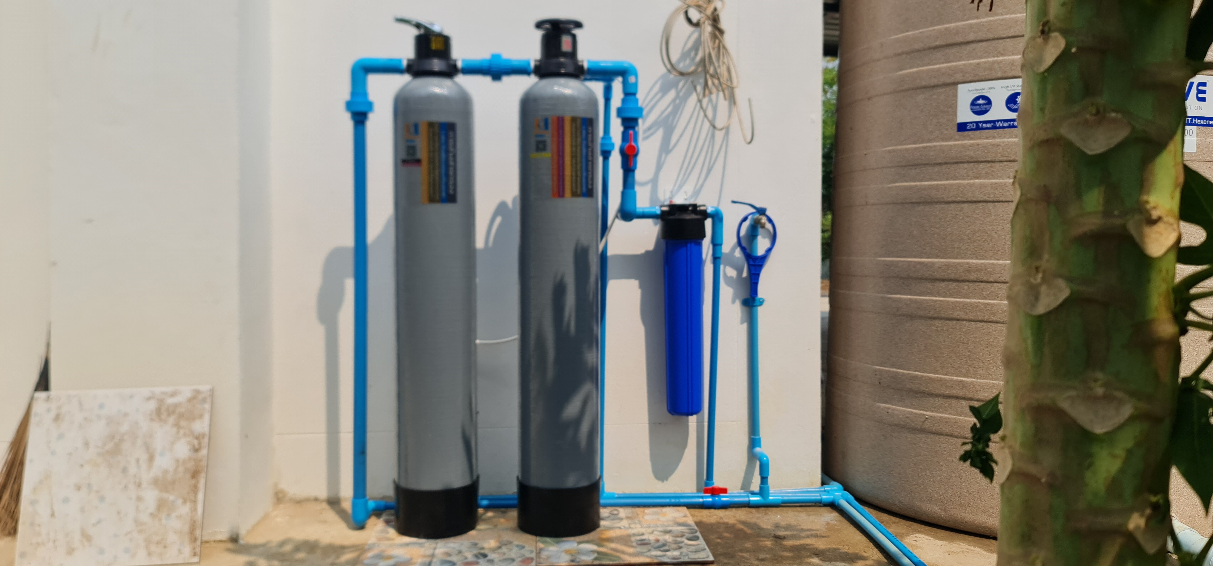 ชุดถังกรองน้ำใช้FRPขนาด 8x44 จุสาร25 ลิตร 2 ใบ +ชุดดักตะกอน 5ไมครอน+ชุดถังเกลือ+เกลือ ราคาพร้อมติดตั้ง