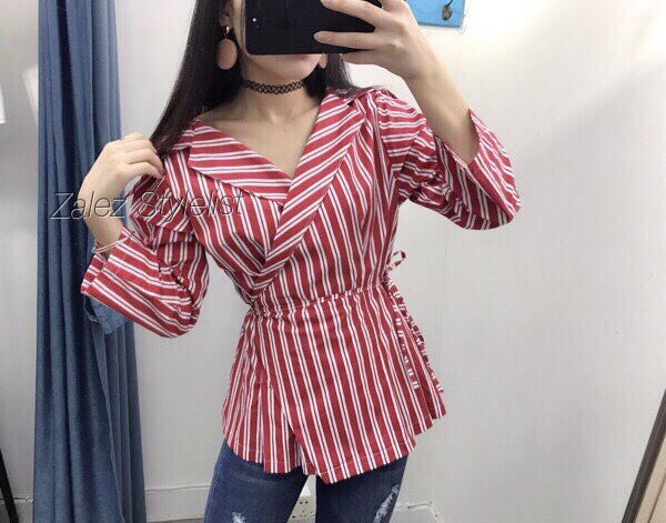 เชิ้ตไขว้หน้า ลายริ้ว สุดเก๋