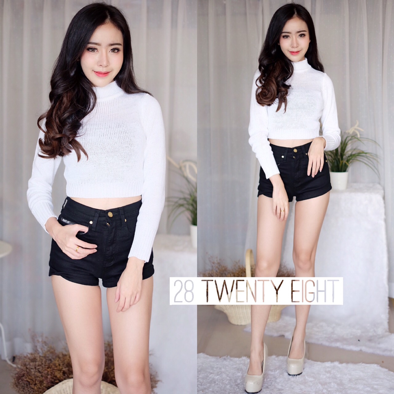 เสื้อครอปแขนยาว ผ้าไหมพรม