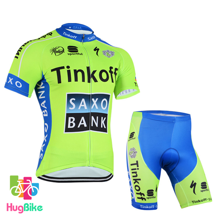 ชุดจักรยานแขนสั้นทีม Tinkoff SAXO 15 (01) สีเขียวฟ้า